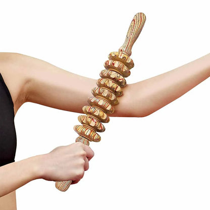 9 Rollers Wooden Massager Handheld Roller Stick