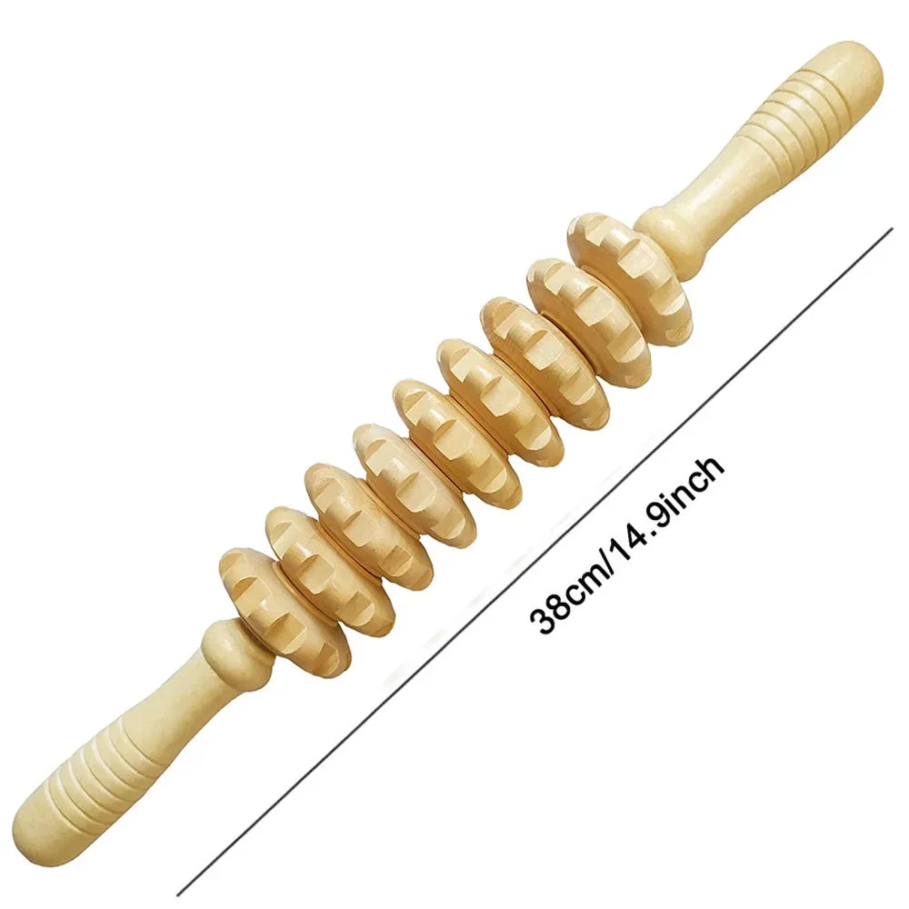 9 Rollers Wooden Massager Handheld Roller Stick