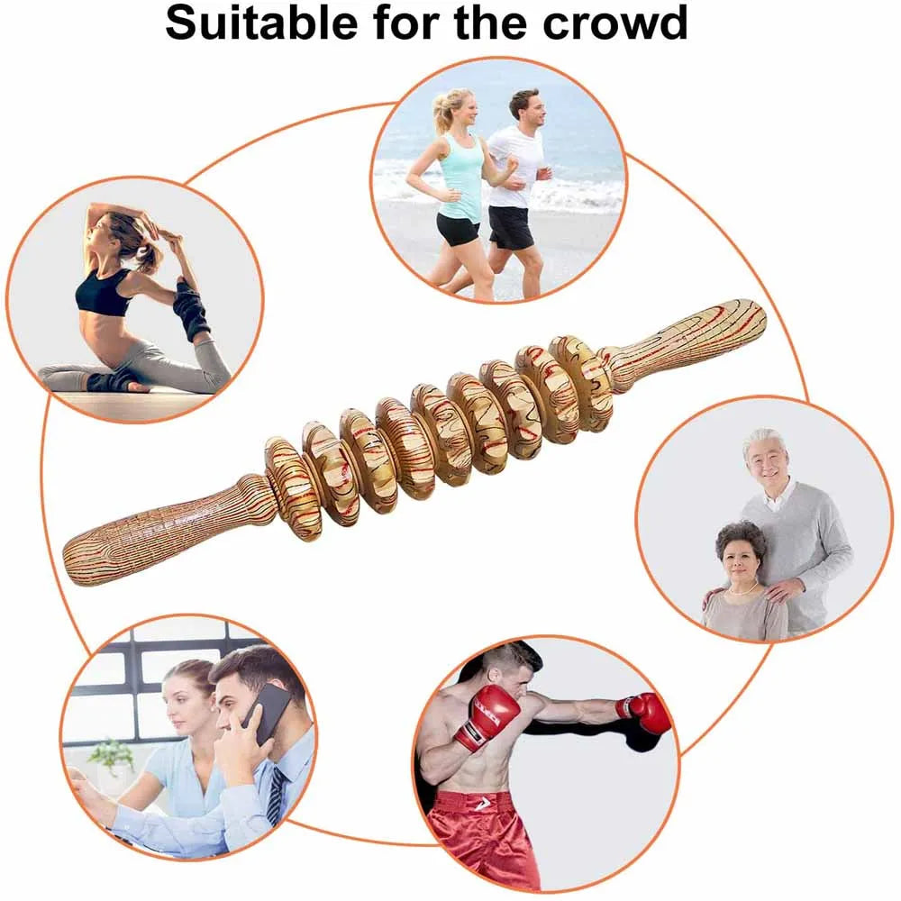 9 Rollers Wooden Massager Handheld Roller Stick